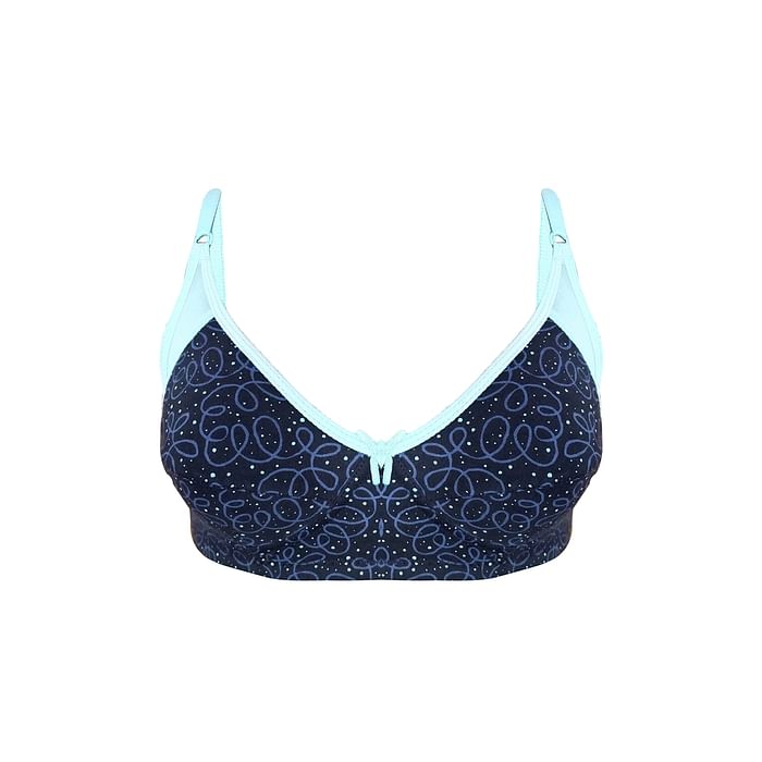 

Clovia Non-Padded Non-Wired Full Cup Printed Everyday Bra in Navy - Cotton - BR1939T08