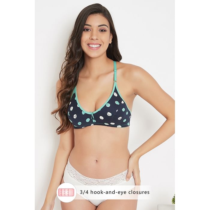 

Clovia Non-Padded Non-Wired Full Cup Printed Racerback Bra in Navy - Cotton - BR1627Z08