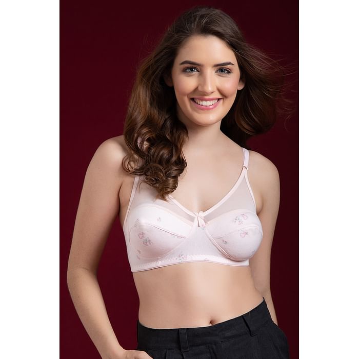 

Clovia Non-Padded Non-Wired Full Cup Rabbit Print Bra in Baby Pink- 100% Cotton - BR1333R22, Light pink