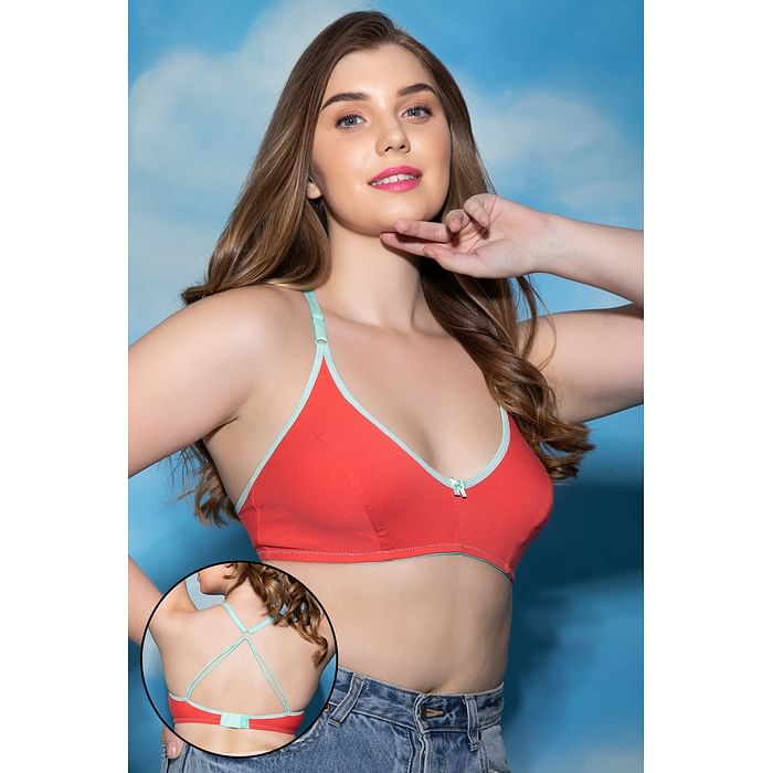 

Clovia Non-Padded Non-Wired Full Cup Racerback Bra in Peach Colour - Cotton - BR1627A16, Orange