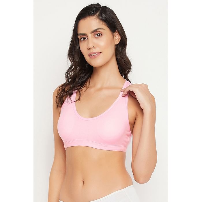 

Clovia Non-Padded Non-Wired Full Cup Racerback Teen Bra in Baby Pink with Removable Cups - Cotton - BB0043A22, Light pink