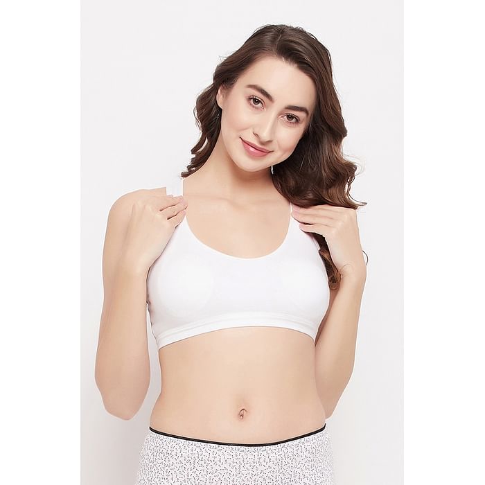 

Clovia Non-Padded Non-Wired Full Cup Racerback Teen Bra in White with Removable Cups - Cotton - BB0043A18