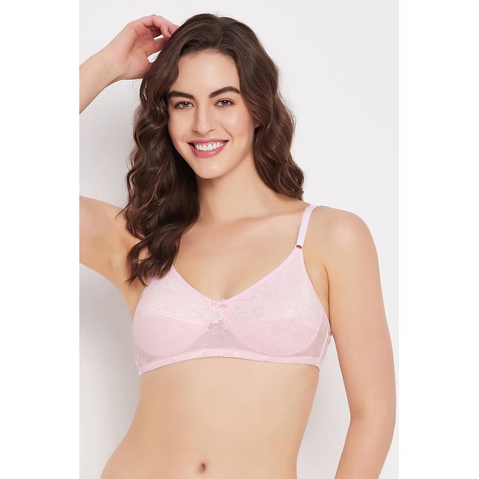 

Clovia Non-Padded Non-Wired Full Cup Self-Patterned Bra in Baby Pink - Lace - BR4008A22