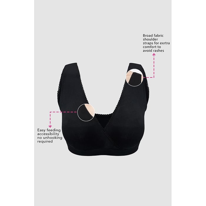 

Clovia Non-Padded Non-Wired Full Cup Slip-On Feeding Bra in Black - Cotton - BR2415A13