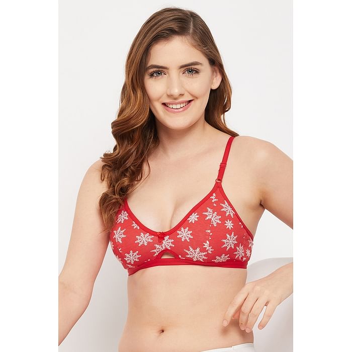 

Clovia Non-Padded Non-Wired Full Cup Snowflake Print Bra in Orange - Cotton - BR1675A16