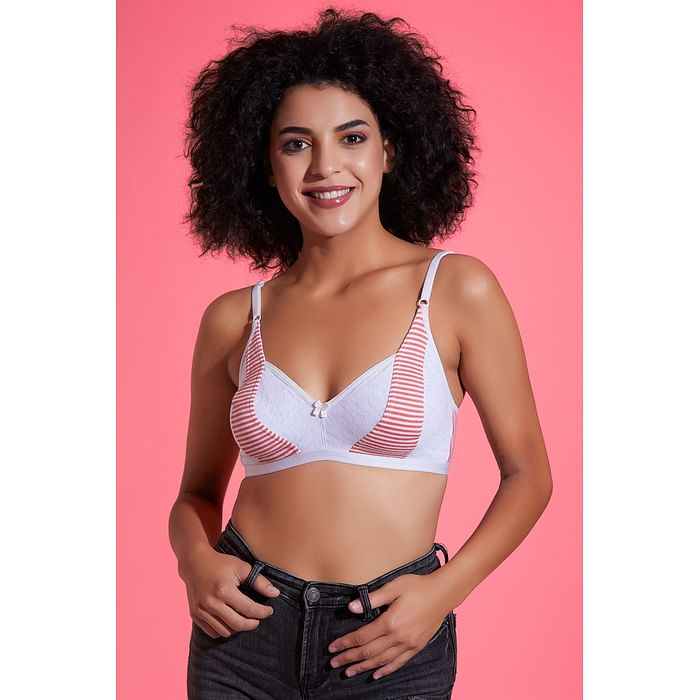 

Clovia Non-Padded Non-Wired Full Cup Striped Bra in Grey Melange - Cotton - BR1007P16, Orange