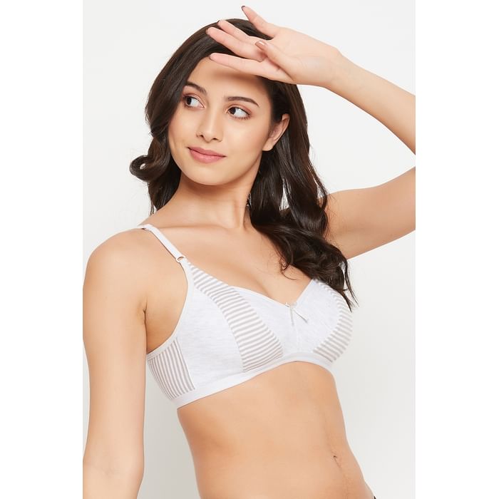 

Clovia Non-Padded Non-Wired Full Cup Striped Bra in Grey Melange - Cotton - BR1007C01, Light grey
