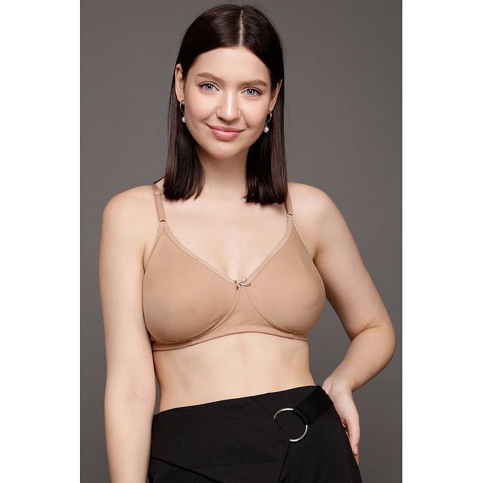 

Clovia Non-Padded Non-Wired Full Cup T-shirt Bra in Beige - Cotton Rich - BR0184G24, Nude-colour