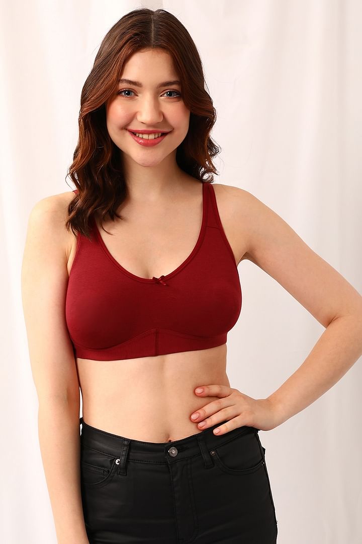 Buy Non-Padded Non-Wired Full Cup T-shirt Bra in Maroon with Nipple  Concealers - Cotton Online India, Best Prices, COD - Clovia - BR5019R09