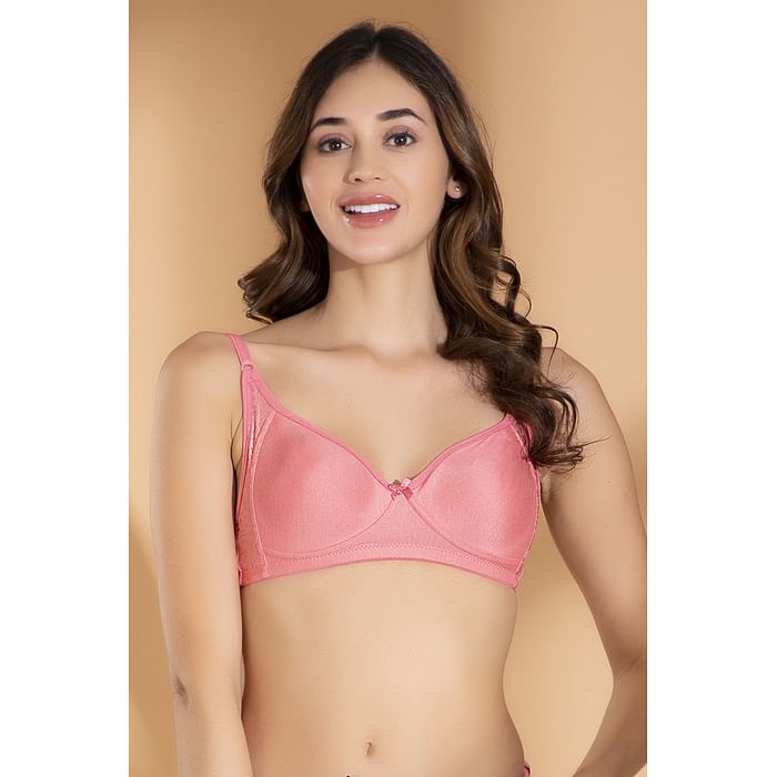 

Clovia Non-Padded Non-Wired Full Cup T-shirt Bra in Peach Pink - Cotton Rich & Lace - BR1924A22, Light pink