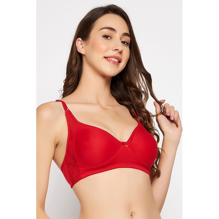 

Clovia Non-Padded Non-Wired Full Cup T-shirt Bra in Red - Cotton Rich - BR1924P04