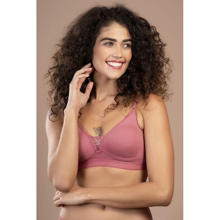 

Clovia Non-Padded Non-Wired Demi Cup Plunge Bra in Salmon Pink - Cotton Rich - BR2073S22, Light pink