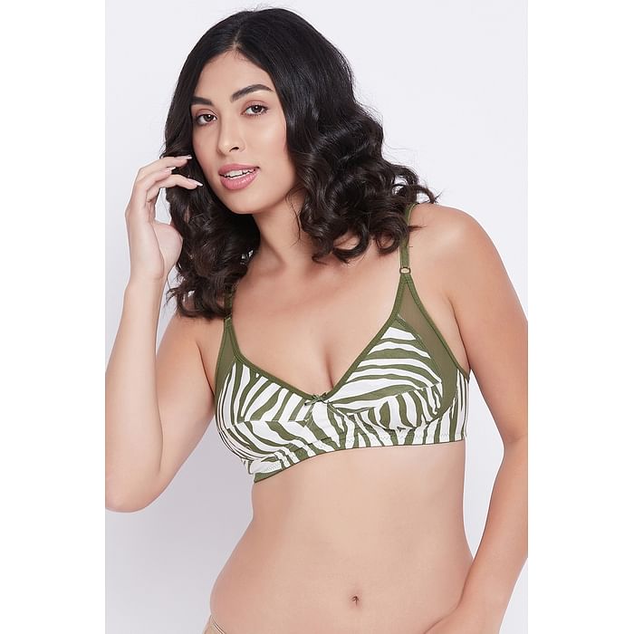 

Clovia Non-Padded Non-Wired Full Cup Zebra Print Bra in Cream Colour - Cotton - BR1780U11, Light green
