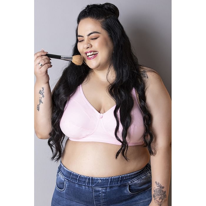 

Clovia Non-Padded Non-Wired Full Figure Bra in Baby Pink - Cotton - BR2137P22, Light pink