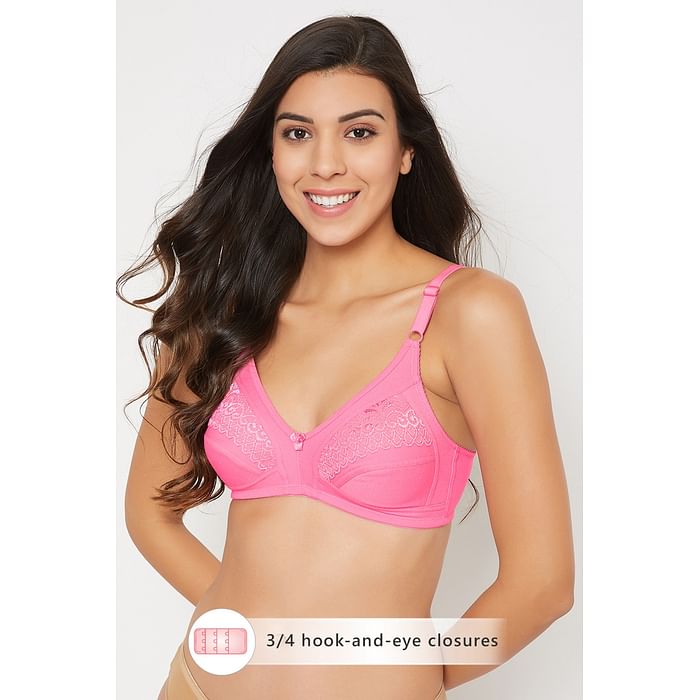 

Clovia Non-Padded Non-Wired Full Figure Bra in Baby Pink- Cotton & Lace - BR2151P22, Light pink