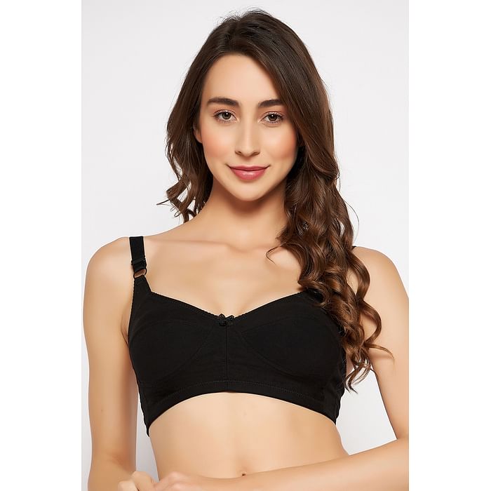 

Clovia Non-Padded Non-Wired Full Figure Plus Size Bra in Black - Cotton - BR2390A13