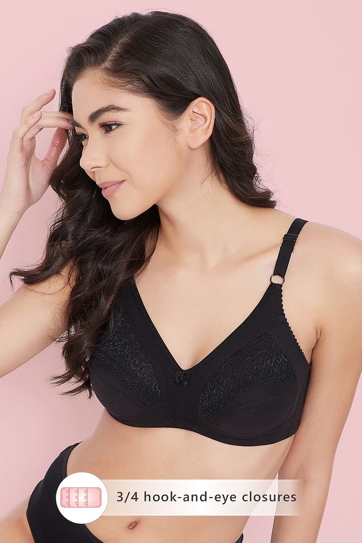 Buy Non-Padded Non-Wired Full Figure Bra in Black - Cotton & Lace Online  India, Best Prices, COD - Clovia - BR2151P13