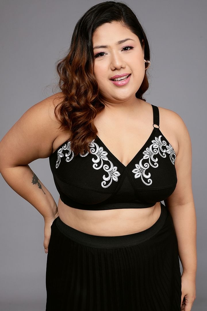 Buy Non-Padded Non-Wired Full Figure Plus Size Bra in Black - Lace