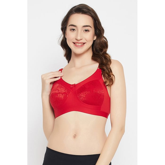 

Clovia Non-Padded Non-Wired Full Figure Bra in Red - Cotton - BR2422A04