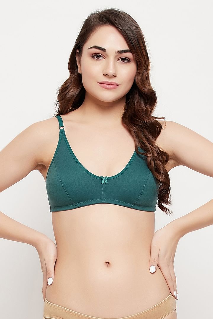 Buy Non-Padded Non-Wired Full Figure Bra in Teal Green - Cotton