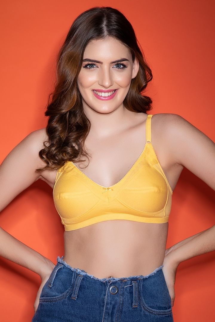 Buy Non-Padded Non-Wired Full-Figure Bra in Yellow - Cotton Online