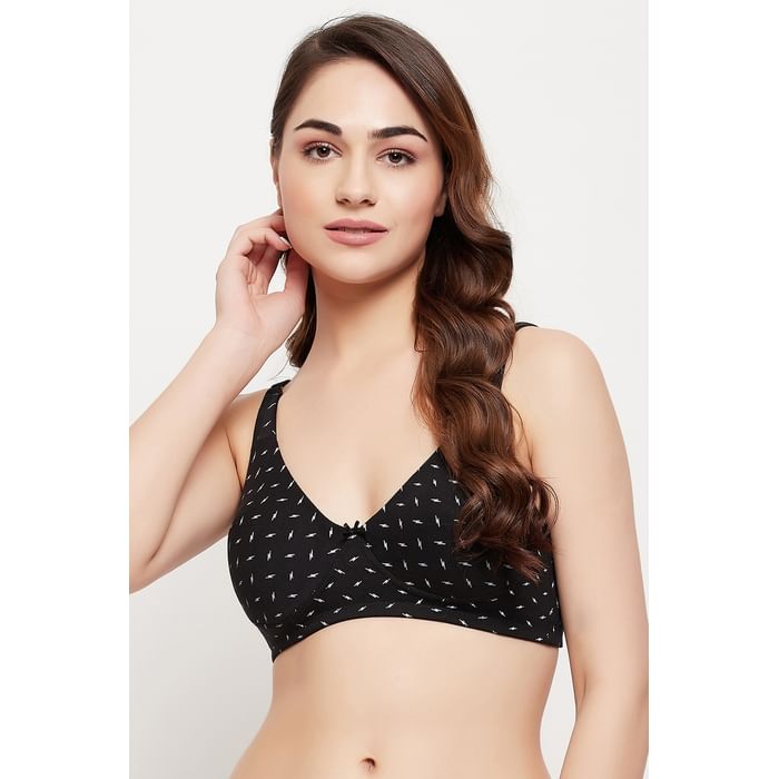 

Clovia Lightly Padded Non-Wired Full Cup Flash Print T-shirt Bra in Black - Cotton Rich - BR2371A13
