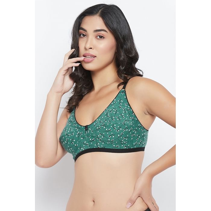 

Clovia Non-Padded Non-Wired Floral Print M-frame Bra in Jade Green - Cotton - BR0185S17, Dark green