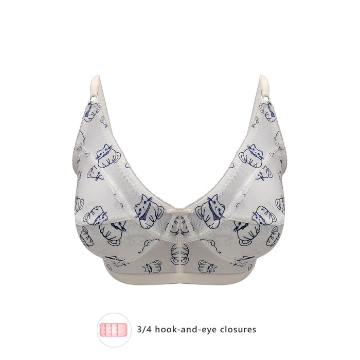 

Clovia Non-Padded Non-Wired Full Figure Kitty Print Bra in White - Cotton - BR0185V18