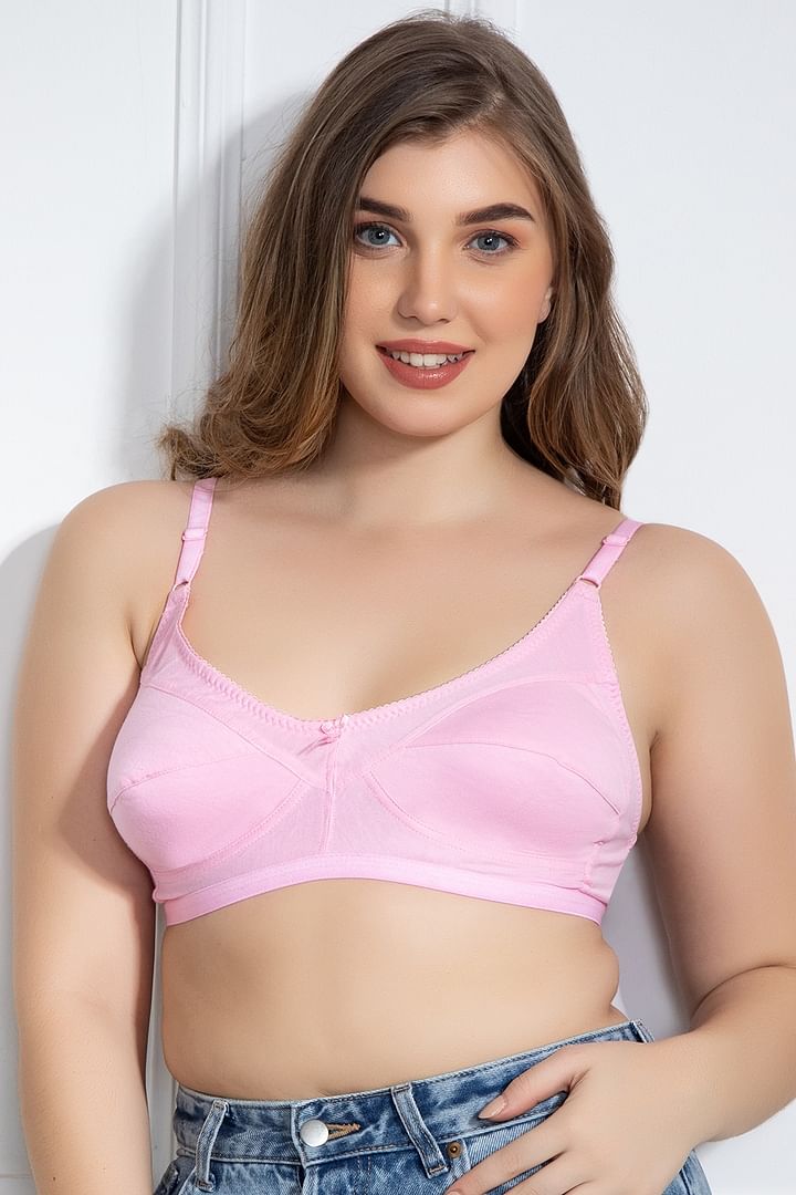 Buy Non-Padded Non-Wired Full-Figure M-Frame Bra in Baby Pink - Cotton Rich  Online India, Best Prices, COD - Clovia - BR0185H22