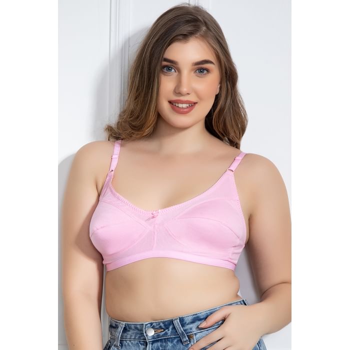

Clovia Non-Padded Non-Wired Full-Figure M-Frame Bra in Baby Pink - Cotton Rich - BR0185H22, Light pink