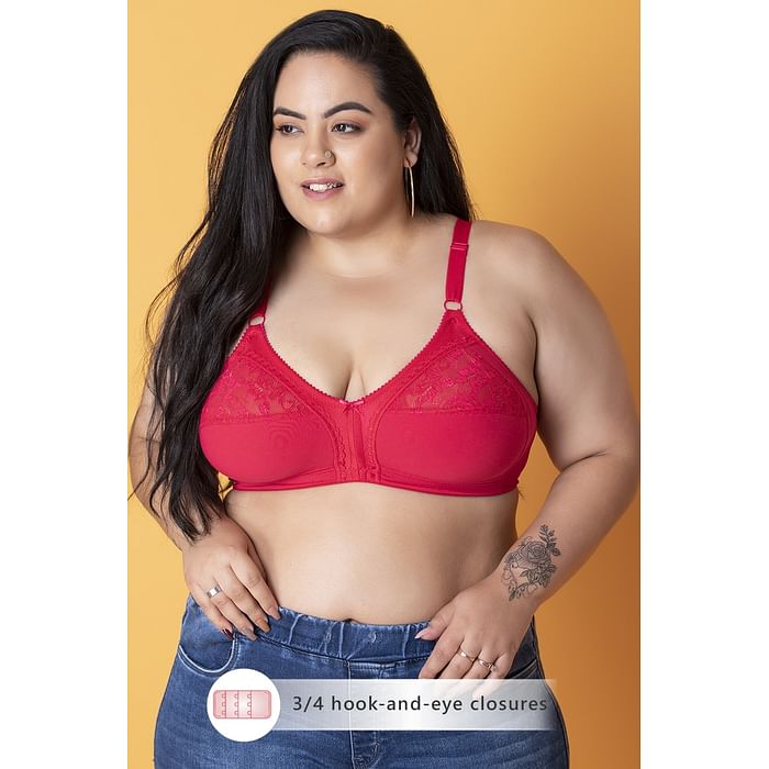 

Clovia Non-Padded Non-Wired Full-Figure M-Frame Bra in Red - Cotton & Lace - BR2302P14, Pink