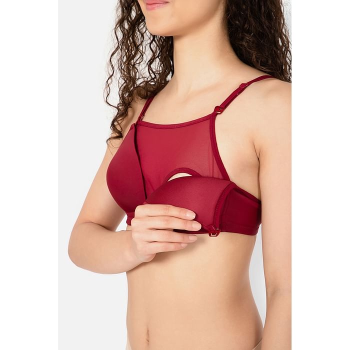 

Clovia Non-Padded Non-Wired Full Figure Cami-Style Feeding Bra in Maroon - BR2384R09