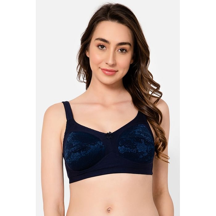 

Clovia Non-Padded Non-Wired Full Figure Plus Size Bra in Navy - Cotton - BR2389A08