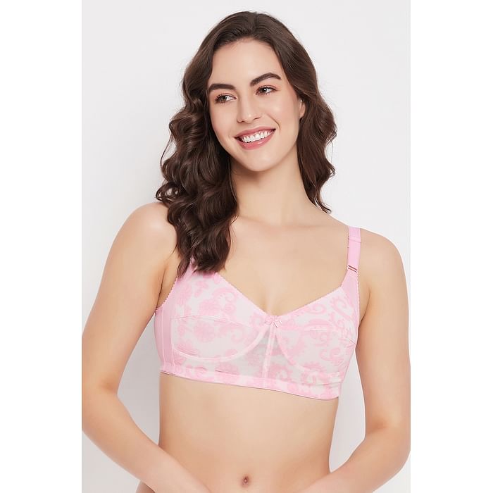 

Clovia Non-Padded Non-Wired Full Figure Printed Bra in Baby Pink - BR2427A22, Light pink