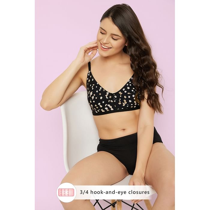 

Clovia Non-Padded Non-Wired Full-Figure Printed M-Frame Bra in Black - Cotton Rich - BR0185I13