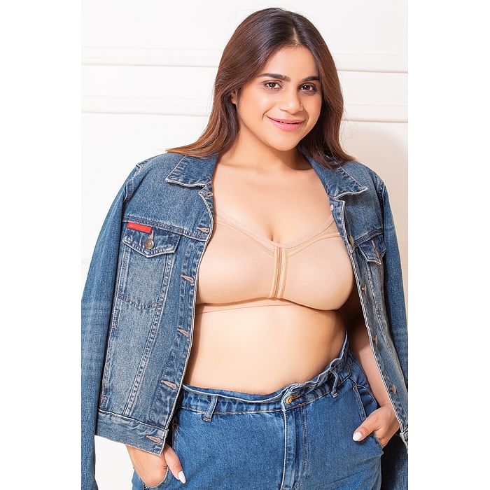 

Clovia Non-Padded Non-Wired Full Figure Spacer Cup Bra in Nude Colour - Cotton - BR2178P24