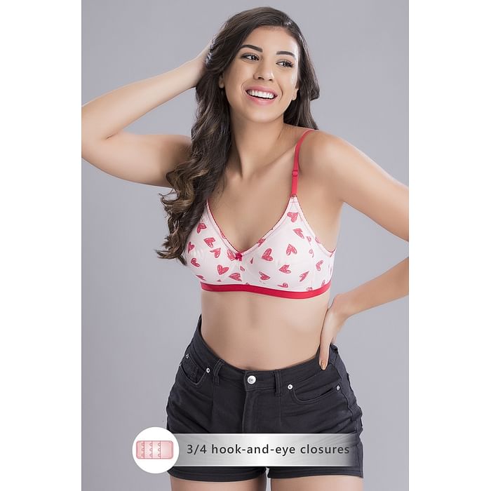

Clovia Non-Padded Non-Wired Heart Print Full Figure Bra in Baby Pink - Cotton Rich - BR0185T04, Red