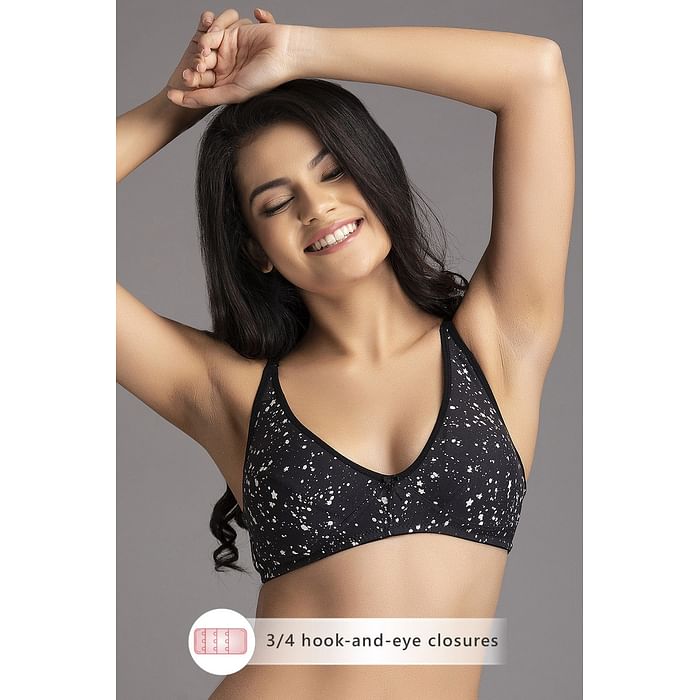 

Clovia Non-Padded Non-Wired Printed Full Cup Bra - Cotton - BR0227H13, Black