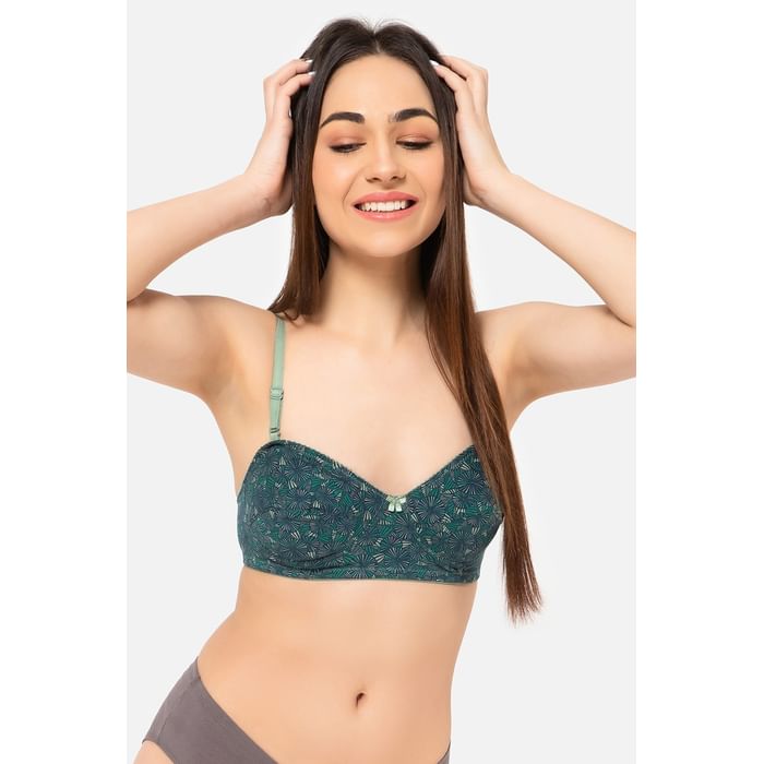 

Clovia Non-Padded Non-Wired Full Cup Printed Multiway Balconette Bra in Dark Green - Cotton - BR0857A17