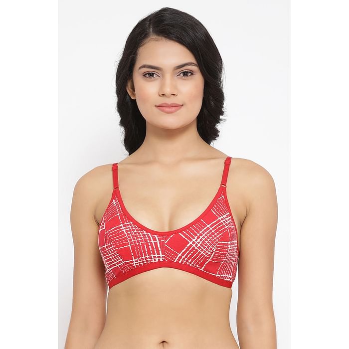 Clovia Non-Padded Non-Wired Full Coverage Printed T-Shirt Bra in Red- Cotton Rich – BR1678P04