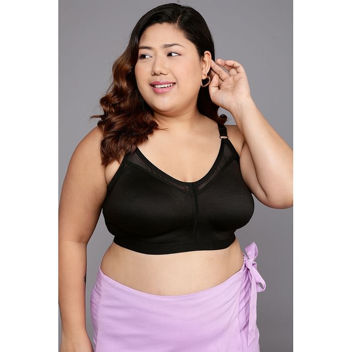 

Clovia Non-Padded Non-Wired Spacer Cup Full Figure Bra in Black - Cotton Rich - BR4012A13