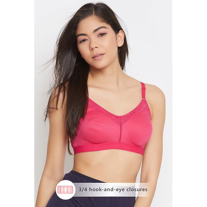 

Clovia Non-Padded Non-Wired Spacer Cup Full Figure Bra in Dark Pink - Cotton & Lace - BR2178P14