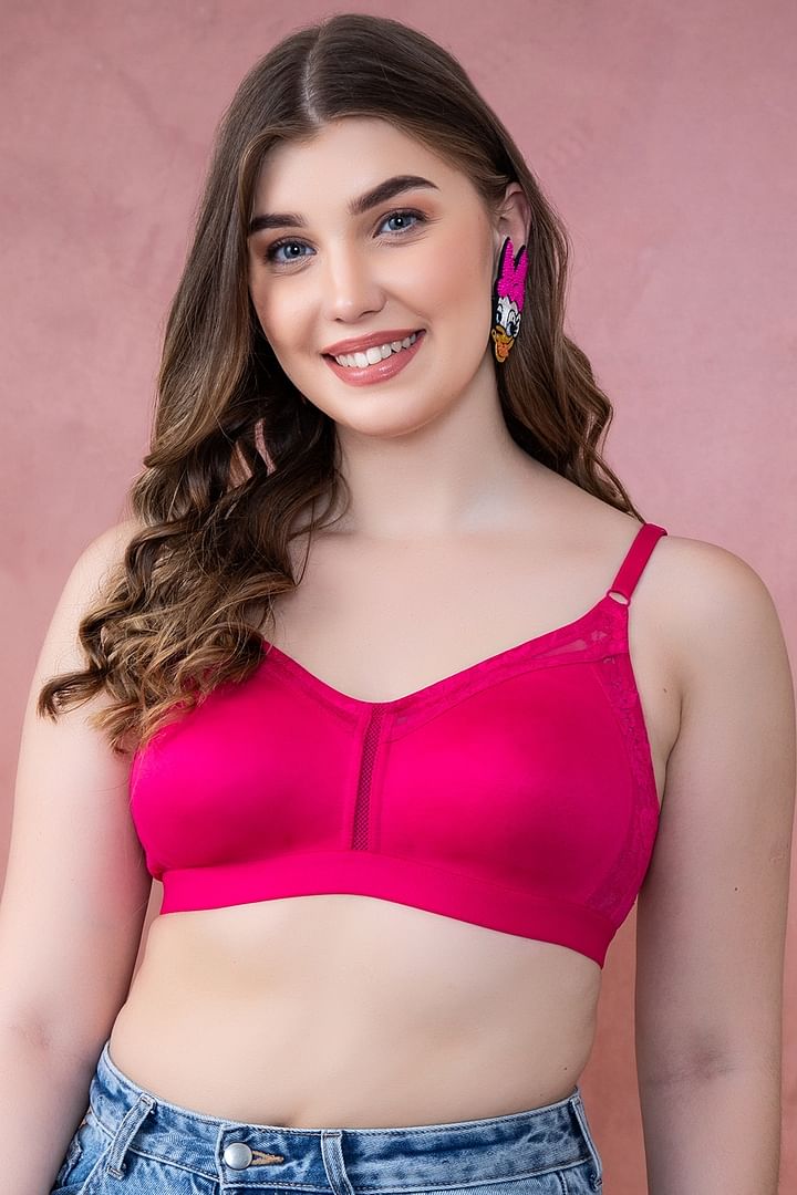 Buy Clovia Non-padded Non-wired Full Cup Bra In Hot Pink - Lace