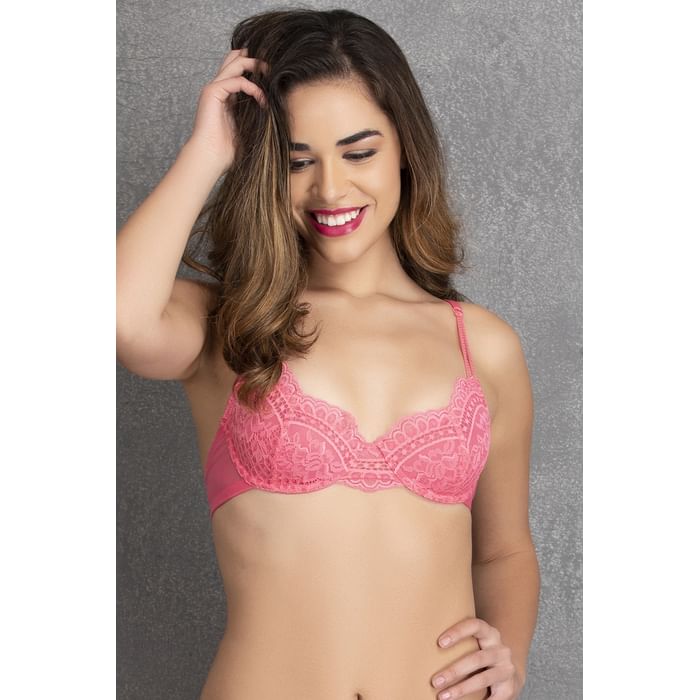 

Clovia Non-Padded Underwired Bridal Bra in Pink - Lace - BR2002R22, Light pink