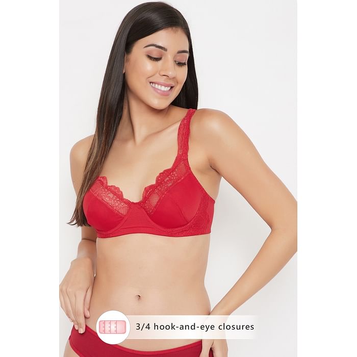 

Clovia Non-Padded Underwired Demi Cup Bra in Red - Lace - BR1839P04