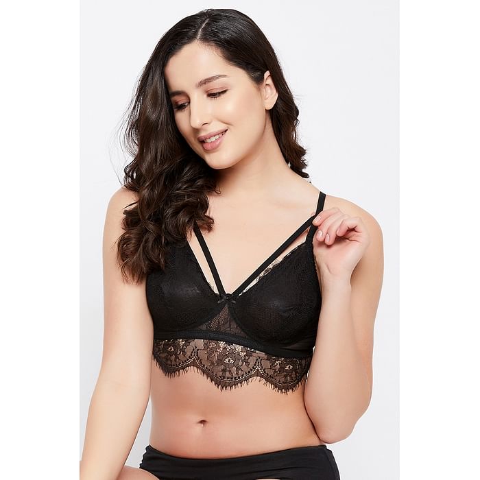 

Clovia Non-Padded Non-Wired Longline Bralette in Black - Lace - BR2357P13