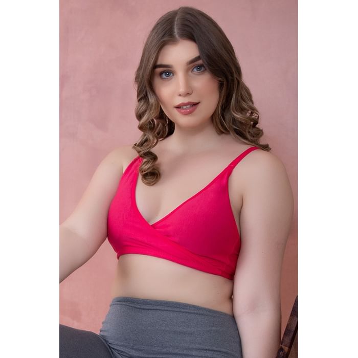 

Clovia Non-Wired All-Day Wear Home Bra in Hot Pink with Removable Pads - Cotton - BR2176P14