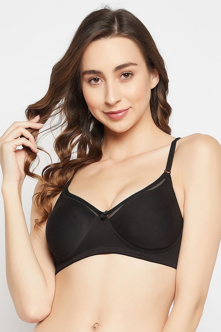 Buy Non-Padded Non-Wired Demi Coverage Spacer Cup T-shirt Bra in Black - Cotton  Rich Online India, Best Prices, COD - Clovia - BR2329P13