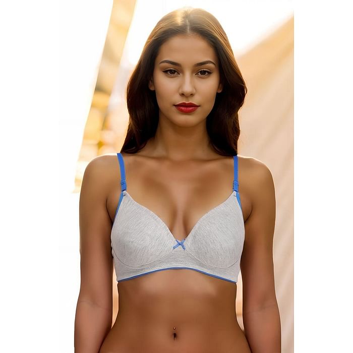 

Clovia Non-Wired Double Layered Bra with Detachable Straps - BR0916P08, Navy