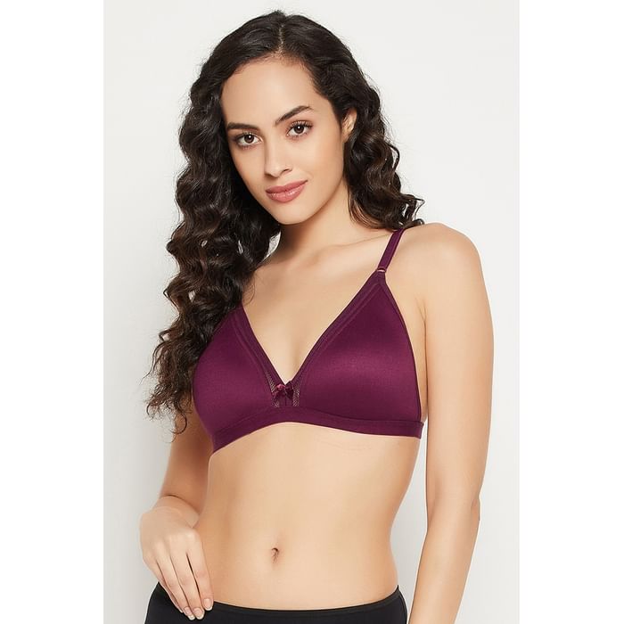 

Clovia Non-Padded Non-Wired Demi Coverage Spacer Cup Plunge Bra in Wine Colour - Cotton Rich - BR1996A15, Purple